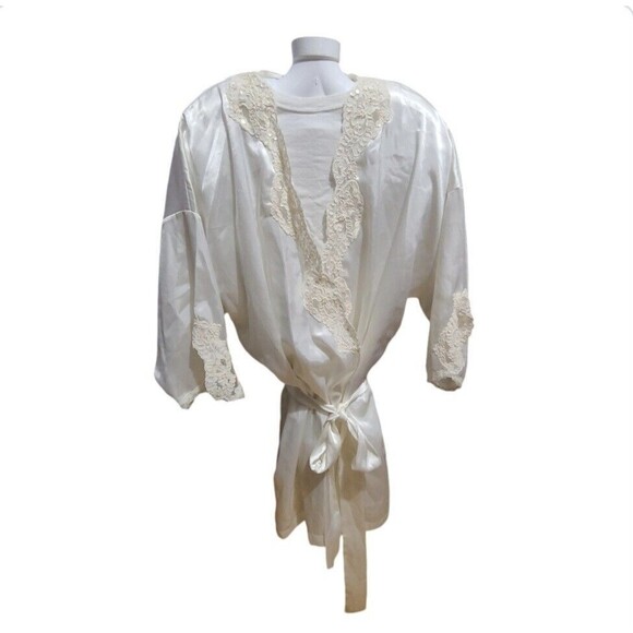Vintage Y2K Victoria’s Secret Satin Lace Bridal Robe Ivory White Belted 2000s - Picture 1 of 13